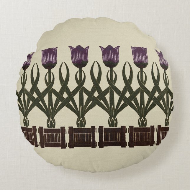 Cojín Redondo Tulips de Art Nouveau (Anverso)