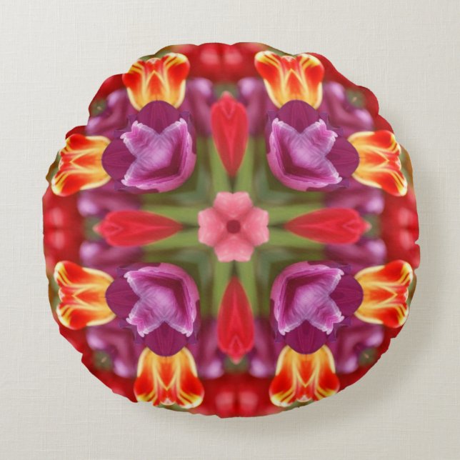 Cojín Redondo Tulips Kaleidoscope (Anverso)