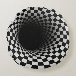 Cojín Redondo Túnel de ilusión óptica en blanco y negro