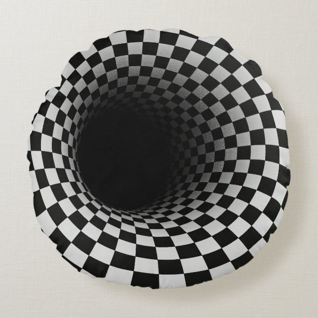 Cojín Redondo Túnel de ilusión óptica en blanco y negro (Anverso)