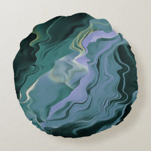 Cojín Redondo Turbulencia azul Pour Acrílico Resumen de arte