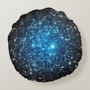 Cojín Redondo Turquesa azul Estrellas negras redondeadas almohad