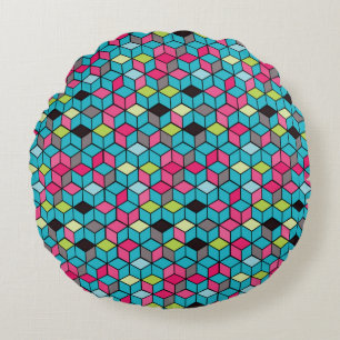 Cojín Redondo Turquesa y modelo rosado del cubo