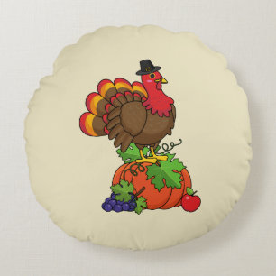 Cojín Redondo Turquía con la cosecha de Acción de Gracias