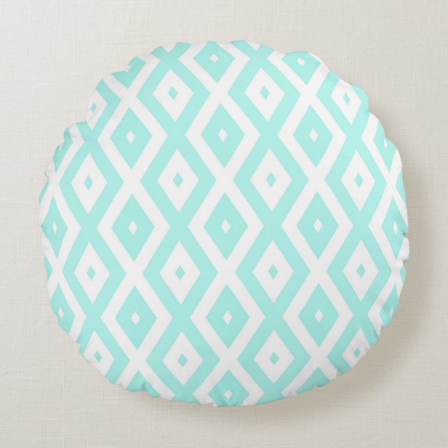 Cojín Redondo Turquoise and white diamond pattern (Anverso)