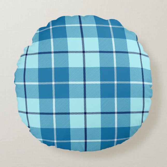 Cojín Redondo Turquoise Tartan Plaid (Anverso)