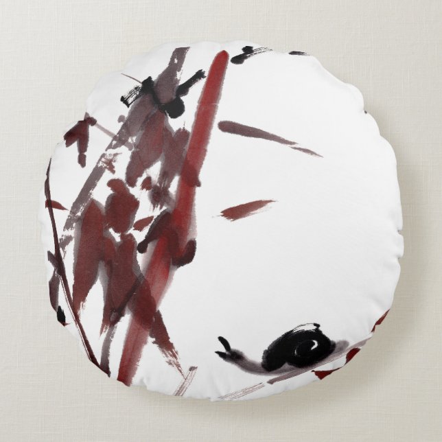 Cojín Redondo Tuschekunst mit Schnecke und Rotem Bambus (Anverso)