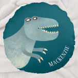 Cojín Redondo Tyrannosaurus Rex Fun Personalizado<br><div class="desc">Un divertido dinosaurio de tiranosaurio con un nombre de tipo de letra moderno que se puede cambiar para personalizar. Arte original de Nic Squirrell.</div>
