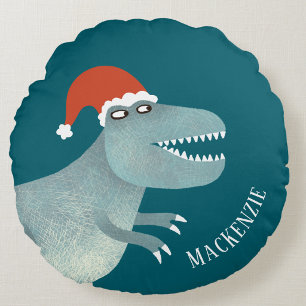 Cojín Redondo Tyrannosaurus Rex Sombrero de Navidad de Santa Per