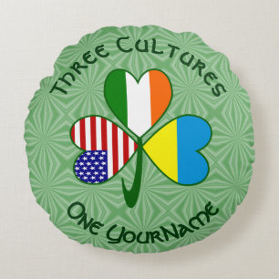 Cojín Redondo Ucrania Irlanda EE. UU. Bandera de Trébol Personal