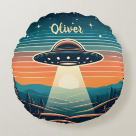 Cojín Redondo UFO vintage al atardecer Personalizado
