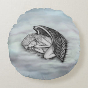 Cojín Redondo Un ángel durmiente en las nubes del cielo