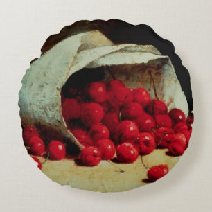 Cojín Redondo Un bolso derramado de cerezas