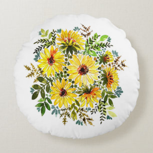 Cojín Redondo Un bonito ramo de acuarela, un bonito flujo amaril