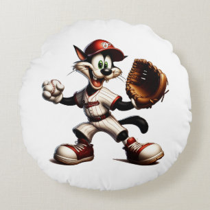 Cojín Redondo Un cántaro de béisbol para gato tonto se levanta