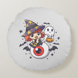 Cojín Redondo Un chico brujo para Halloween