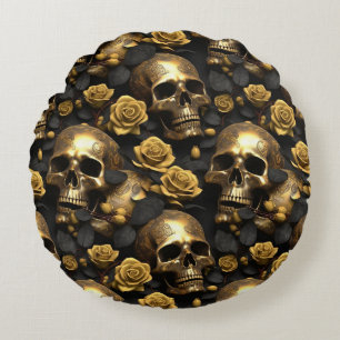 Cojín Redondo Un diseño de la serie Una Calavera y Rosas 8