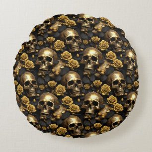 Cojín Redondo Un diseño de la serie Una Calavera y Rosas 8