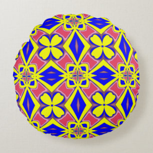 Cojín Redondo Un diseño de tejido clásico vibrante y colorido