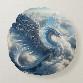 Cojín Redondo Un dragón asombroso rodeado de nubes