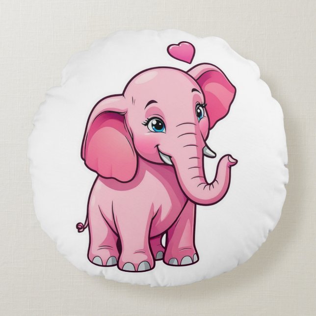 Cojín Redondo Un elefante pequeño y rosado con amor (Anverso)