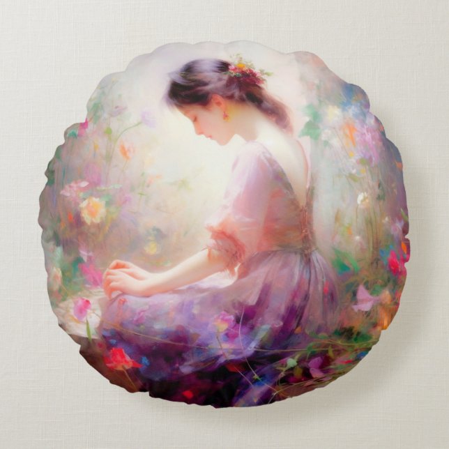 Cojín Redondo Un ensueño de flores  (Anverso)