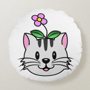 Cojín Redondo Un gato Personalizado con flor en la cabeza