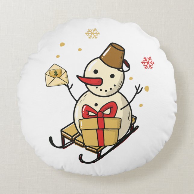 Cojín Redondo Un Hombre De Nieve Aburrido En Una Llanta (Anverso)