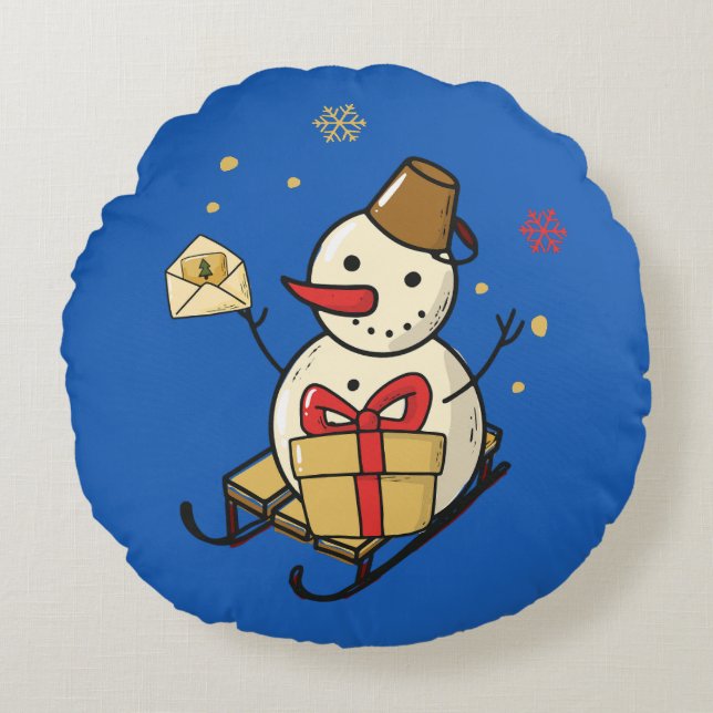 Cojín Redondo Un Hombre De Nieve Aburrido En Una Llanta (Anverso)