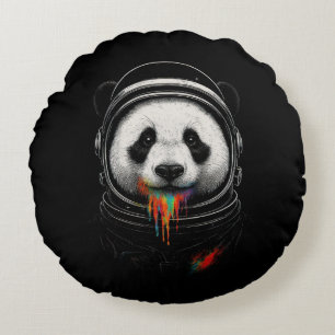 Cojín Redondo Un oso panda blanco y negro que lleva un traje esp