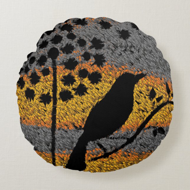 Cojín Redondo Un pájaro entre las plumas (Anverso)