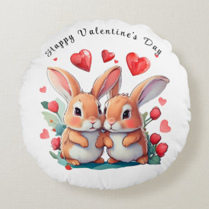 Cojín Redondo Un par de divertidos conejos acuarelas