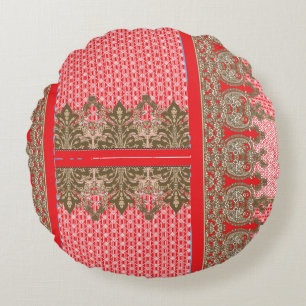Cojín Redondo un patrón de puntos cruzados con un borde rojo