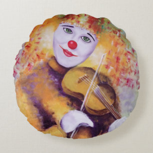 Cojín Redondo Un payaso dulce tocando el violín