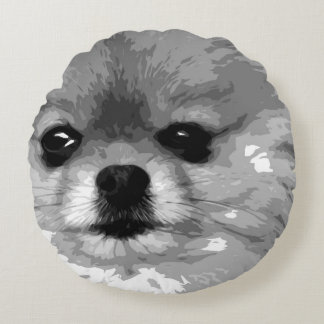 Cojín Redondo Un Pomeranian blanco y negro