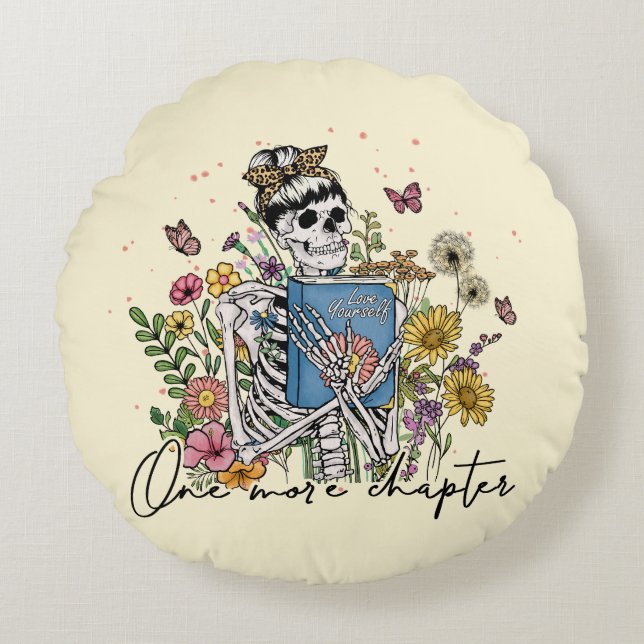 Cojín Redondo Un Skeleton floral más de capítulo (Anverso)