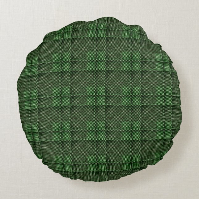 Cojín Redondo Un tartán de cuadrado verde a cuadros abstractos (Reverso)