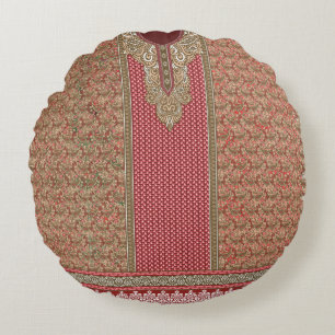 Cojín Redondo una alfombra roja y beige con un borde dorado