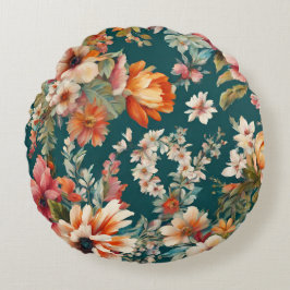 Cojín Redondo Una asombrosa pintura veraniega floral