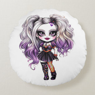 Cojín Redondo Una Colección de Diseños de Halloween de una Chica
