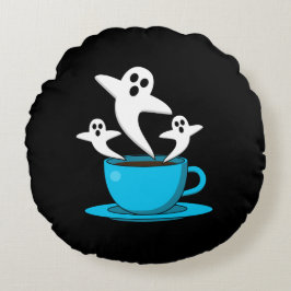 Cojín Redondo Una copa de café para fumar fantasma
