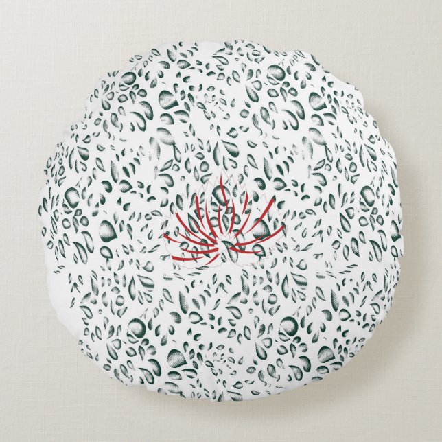 Cojín Redondo una flor roja sobre un fondo negro (Anverso)