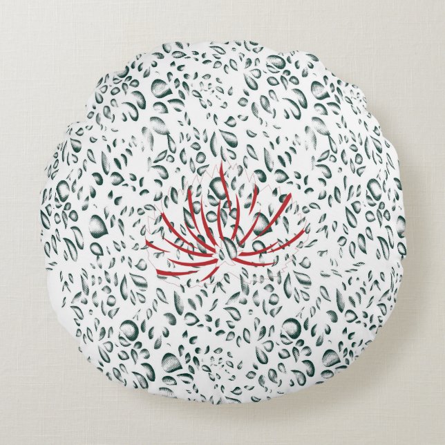 Cojín Redondo una flor roja sobre un fondo negro (Anverso)