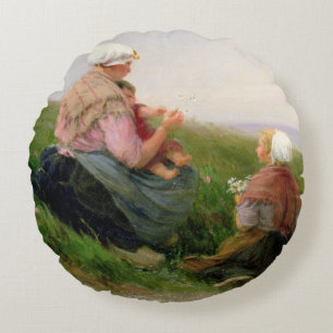 Cojín Redondo Una madre y sus pequeños niños