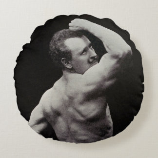Cojín Redondo Una nueva pose de los hombres fuertes Eugen Sandow