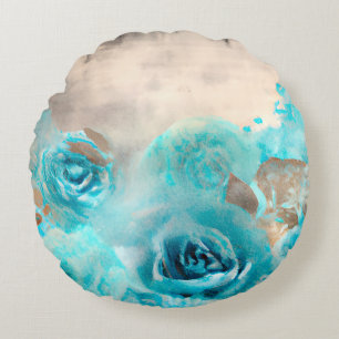 Cojín Redondo Una Serie de Diseño de Efímera Shabby Chic Azul 7