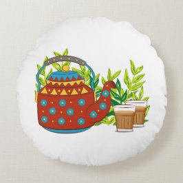 Cojín Redondo Una tetera rústica cute a la moda moderna
