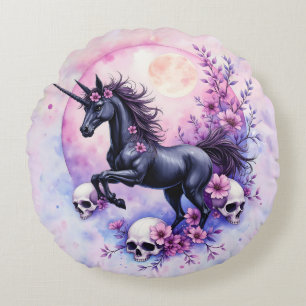 Cojín Redondo Unicornio a la luz de la luna entre rosas olvidada