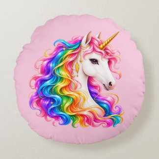 Cojín Redondo Unicornio Arcoíris