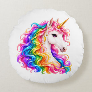 Cojín Redondo Unicornio Arcoíris